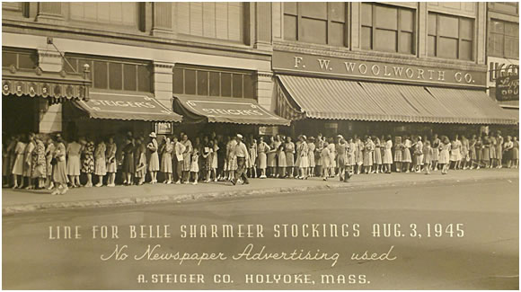 Line for Belle Sharmeer Stockings in Holyoke, 1945
